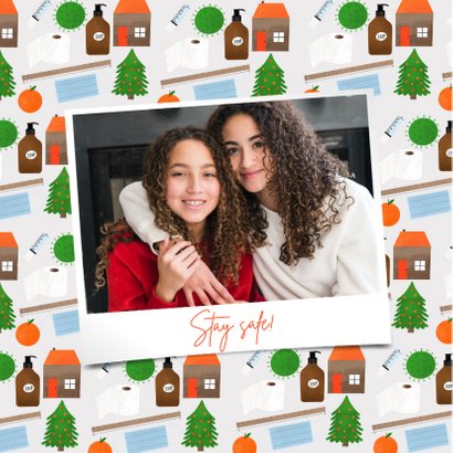 Hippe kerstkaart staying home this christmas corona patroon 2