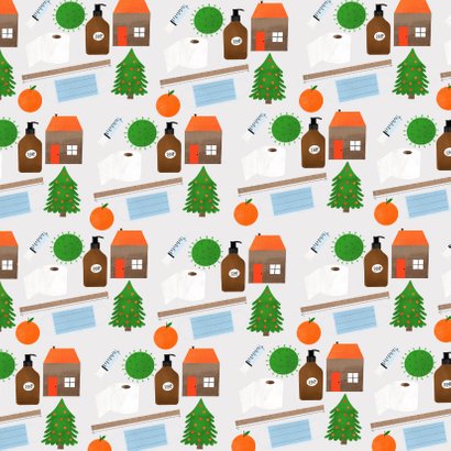 Hippe kerstkaart staying home this christmas corona patroon Achterkant