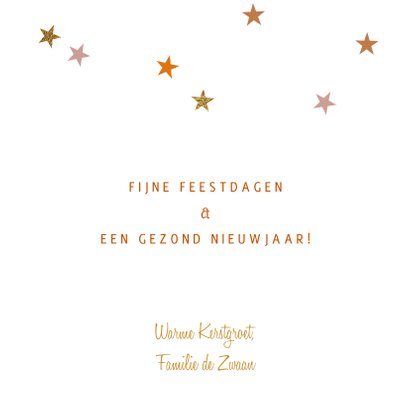 Hippe kerstkaart sterretjes goud oranje roze 3