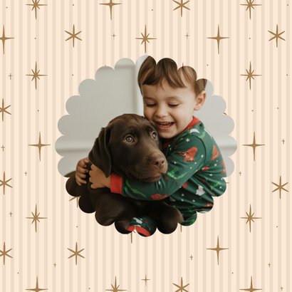 Hippe kerstkaart streepjes met sterren fijne kerst beige 2