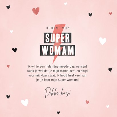 Hippe moederdag kaart Super Womam hartjes en bliksemschicht 3