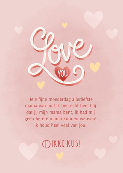 Hippe moederdag kaart typo Lieve mama I love you hartjes 3