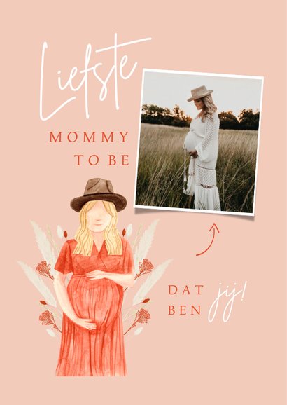 Hippe moederdagkaart mommy to be droogbloemen portret 2