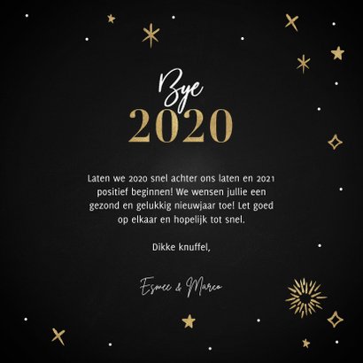 Hippe nieuwjaarskaart Hello 2021 met vuurwerk en sterren 3