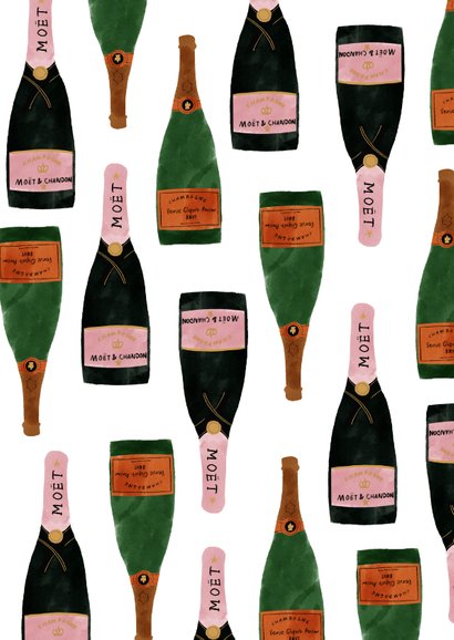 Hippe nieuwjaarskaart met champagneflessen en 2021 Achterkant