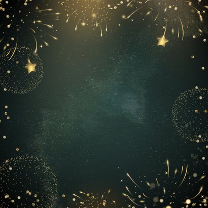 Hippe nieuwjaarskaart met goudlook tekst sterren & vuurwerk Achterkant