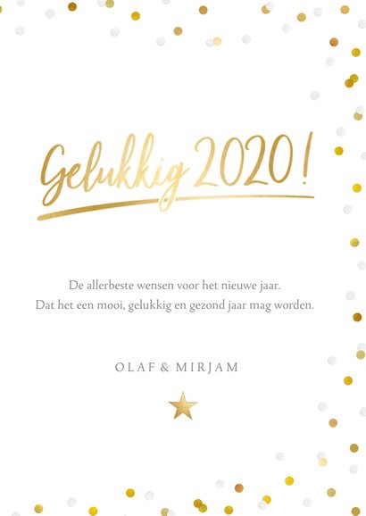 Hippe nieuwjaarskaart met grote foto, 2020 en confetti 3