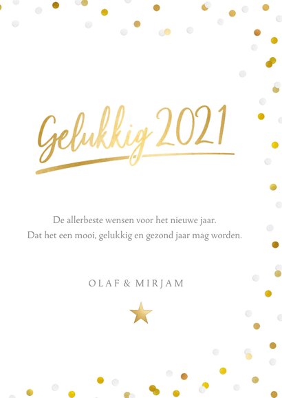 Hippe nieuwjaarskaart met grote foto, 2021 en confetti 3