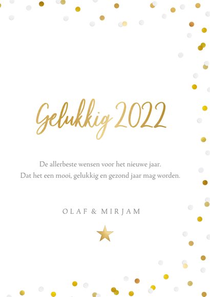 Hippe nieuwjaarskaart met grote foto, 2022 en confetti 3