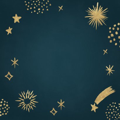 Hippe nieuwjaarskaart met vuurwerk en sterren Achterkant