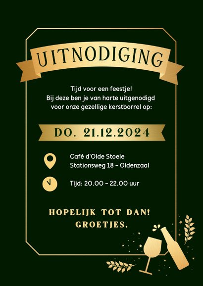 Hippe staande uitnodiging kerstborrel in krijtbord stijl 3