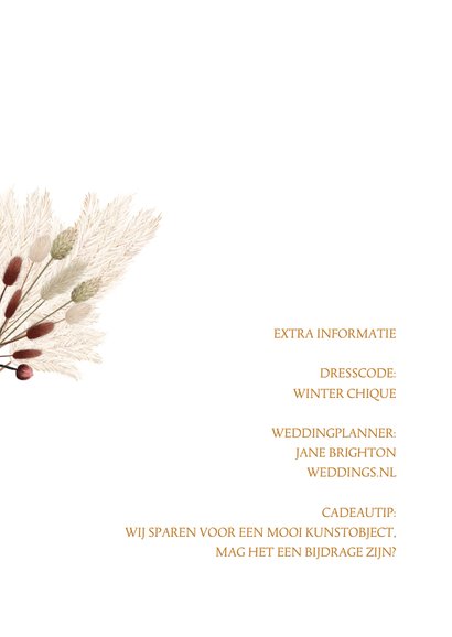 Hippe trouwkaart met droogbloemen 2