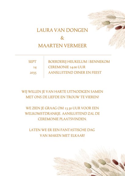 Hippe trouwkaart met droogbloemen 3