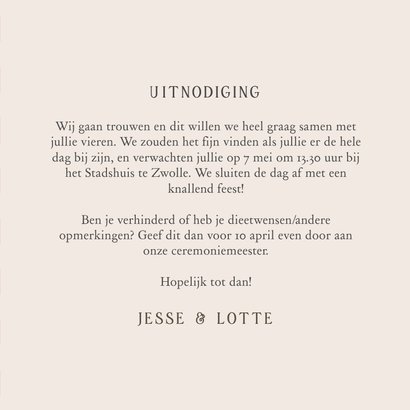 Hippe trouwkaart roze beige gestreept 3