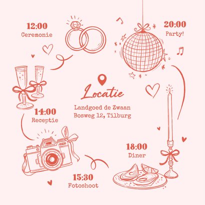 Hippe trouwkaart uitnodiging trouwringen doodle tijdlijn  2