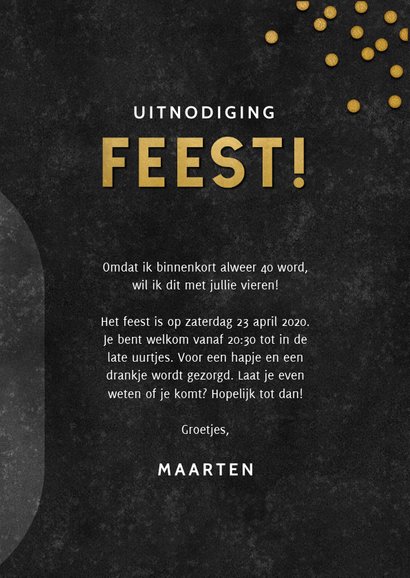 Hippe uitnodiging 40 jaar met foto, confetti en feest! 3