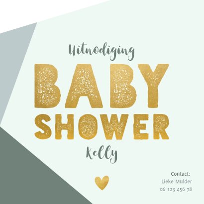 Hippe uitnodiging babyshower blauwe vlakken en gouden test 2