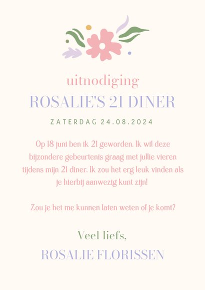 Hippe uitnodiging bloemen voor een 21 diner van een vrouw 3