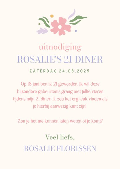 Hippe uitnodiging bloemen voor een 21 diner van een vrouw 3