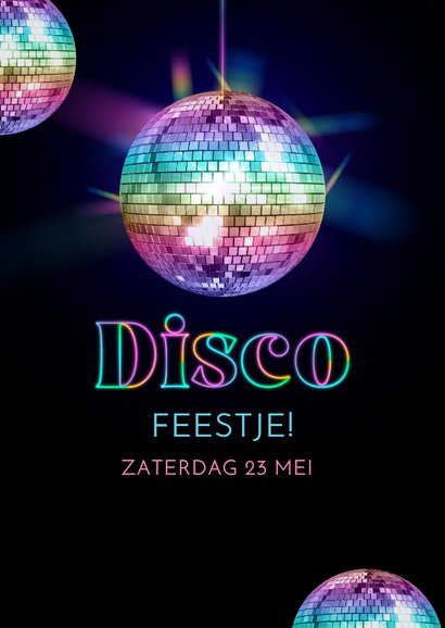 Hippe uitnodiging discofeestje lichtgevende regenboogkleuren 2