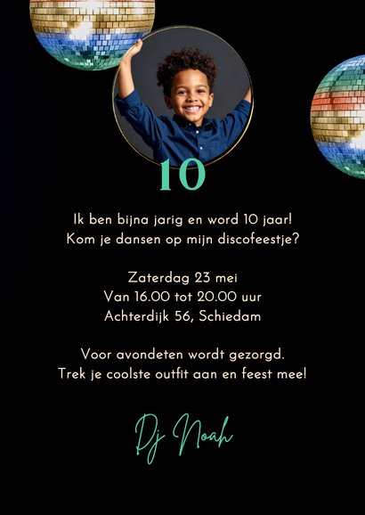 Hippe uitnodiging discofeestje stoere lichtgevende kleuren 3