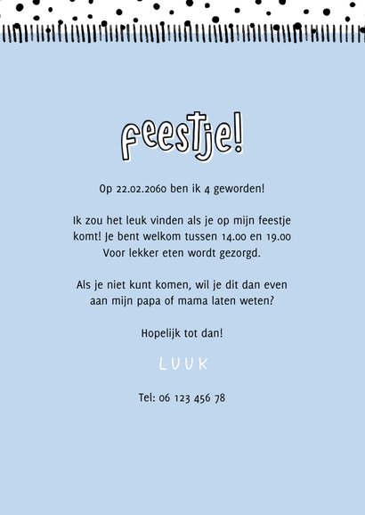 Hippe uitnodiging kinderfeestje foto met aanpasbare kleur 3