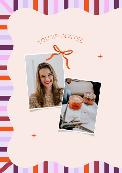 Hippe uitnodiging kleurrijke strepen lila verjaardag strik 2