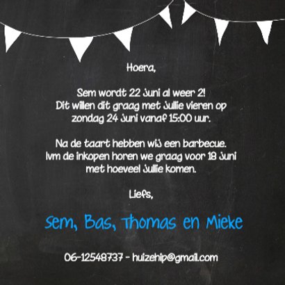 Hippe Uitnodiging Krijt 2 Blauw - SG 3