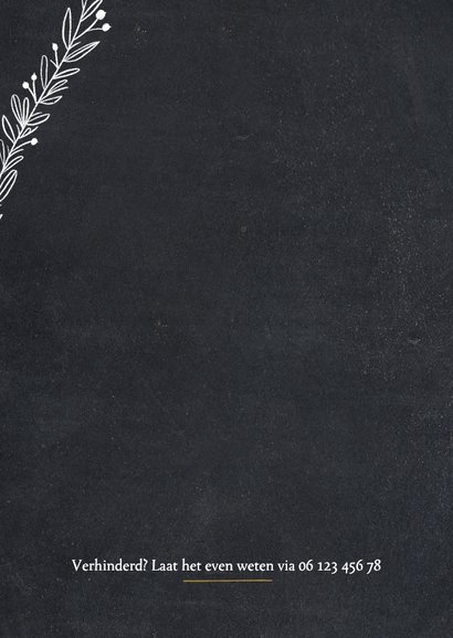 Hippe uitnodiging krijtbord look met feestje en takjes 2