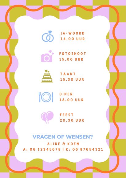 Hippe uitnodiging trouwdag met wave en blokjes 2