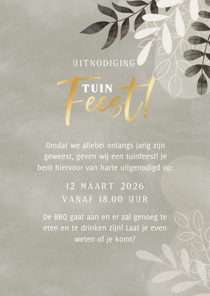 Hippe uitnodiging tuinfeest takjes groene waterverf feest 3