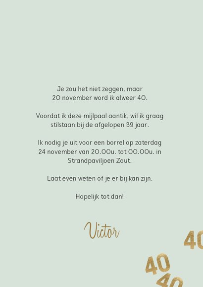 Hippe uitnodiging verjaardag man 40 confetti 3