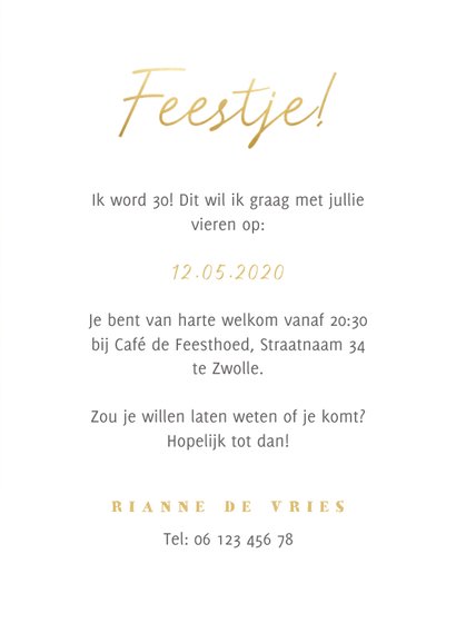 Hippe uitnodiging verjaardag panterprint, foto en 'feestje' 3