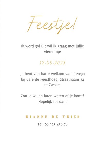 Hippe uitnodiging verjaardag panterprint, foto en 'feestje' 3