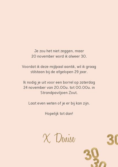 Hippe uitnodiging verjaardag vrouw 30 confetti 3