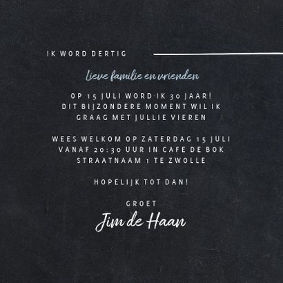 Hippe uitnodiging verjaardagsfeest man in krijtbord look 3