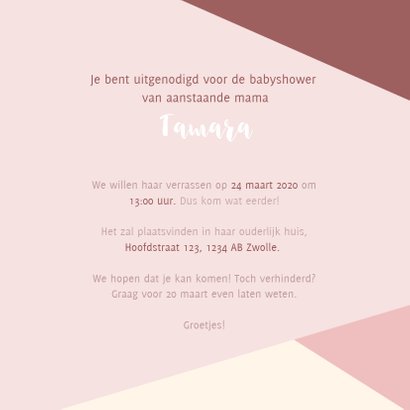 Hippe uitnodiging voor een babyshower met gekleurde vlakken 3