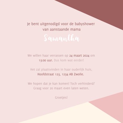 Hippe uitnodiging voor een babyshower met gekleurde vlakken 3