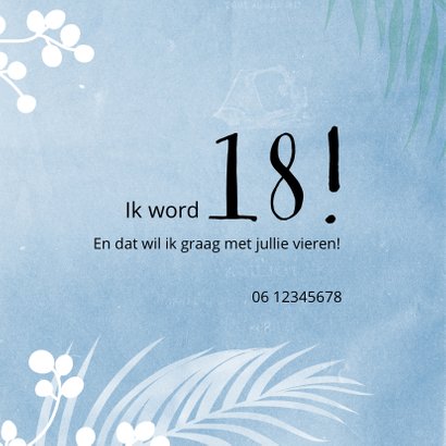 Hippe uitnodiging voor een tuinfeest met bladeren en foto 2
