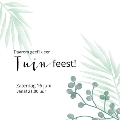 Hippe uitnodiging voor een tuinfeest met bladeren en foto 3