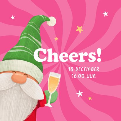 Hippe uitnodigingskaart kerstborrel gnoom kabouter 2