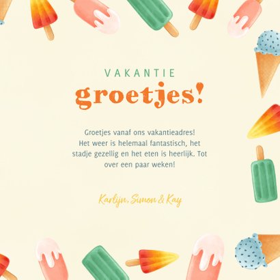 Hippe vakantiekaart met ijsjes en vakantie groetjes 3