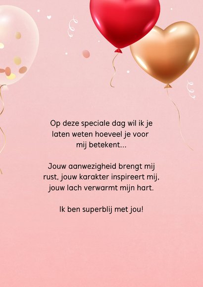 Hippe valentijnskaart met confetti en hartjes 3d ballonnen 3