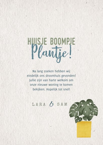 Hippe verhuiskaart huisje boompje plantje met planten 3