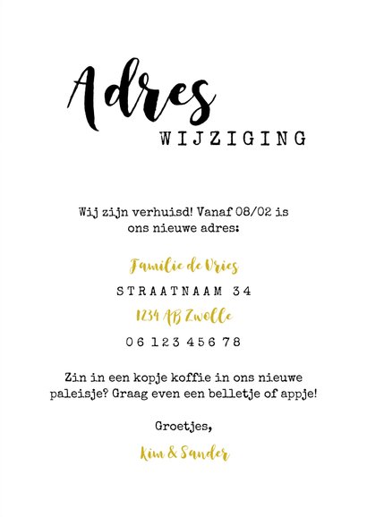 Hippe verhuiskaart met huisje, foto, typografie en adres 3