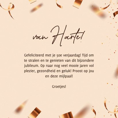 Hippe verjaardagskaart 50 koper 3d van harte confetti 3