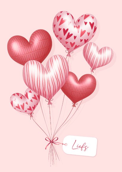 Hippe verjaardagskaart met hartjes 3d ballonnen en naamlabel 2