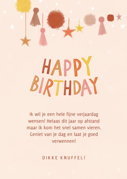 Hippe verjaardagskaart met slingers Happy Birthday & sterren 3