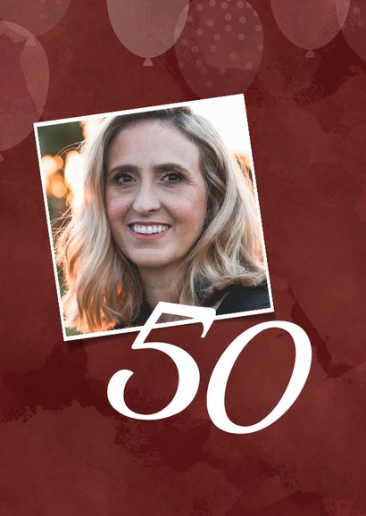 Hippe verjaardagskaart vrouw 50 jaar met ballonnen en foto 2