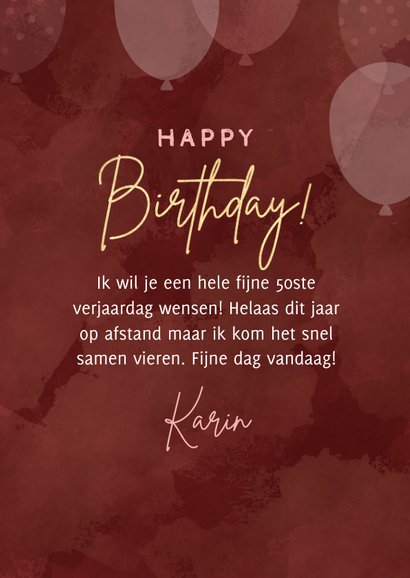Hippe verjaardagskaart vrouw 50 jaar met ballonnen en foto 3